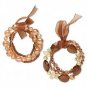 2 Bracelets -acrylic, brown/gold/amber yellow/silver, glass and organza ribbon,  7-1/2 inch