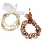 2 Bracelet, stretch, acrylic, glass, organza ribbon, brown/gold/silver/clear, 7-1/2 inch.