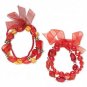 2 Bracelet, stretch, acrylic, glass, organza ribbon, red/gold/silver/brass, 7-1/2 inch.