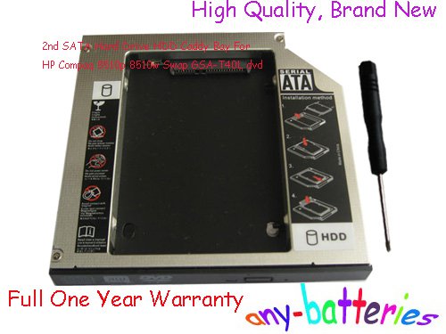 2nd SATA Hard Drive HDD Caddy Bay For HP Compaq 8510p 8510w Swap GSA-T40L dvd