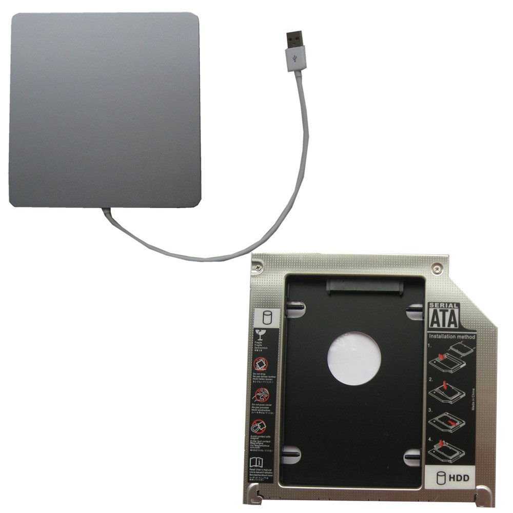 Apple Macbook Pro unibody 15" 17" HDD SSD Optibay Adapter Caddy Kit USB DVD Case