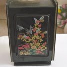 Vintage Oriental Plastic Black Jewelry Box with Mirror #00041