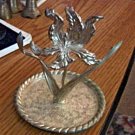 Vintage Silver Plated Flower Ring Holder and Tray #00070