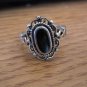 Size 6.5 Flush Set Black Stone 925 Silver Ring #00077