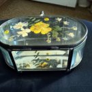 Beveled Oval Glass Casket Jewelry Trinket  Box Pressed Flowers  #00079