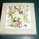 White Washed Wooden Jewelry Box Fairy Tile on Lid #00117