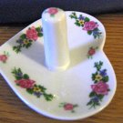 White Heart Shaped Porcelain Floral Pattern Ring Holder with Tray #00195
