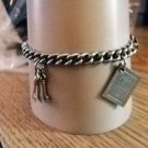 Silver Single Link Charm Bracelet with Scissors, Keys, Key & Heart and Daily Diary Charms 7" #00064