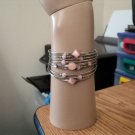 Silver Wire Strands Cuff Bracelet with Circular and Diamond Shaped Pink Stones  #00088