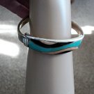 Silver Stretch Link Turquoise Blue and White Swirls #00089
