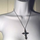 Silver Tone Chain with Silver and Turquoise Beaded Cross Necklace  #00206