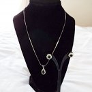 Silver Tone and Emerald Green Stones Necklace and Earrings #00205