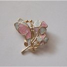 Delicate Gold Tone Pastel Butterfly and Flowers Brooch  #00169