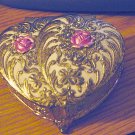 Vintage Footed Brass Trinket Jewelry Box Pink Roses on Lid  #00114
