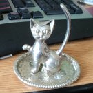 Silver Plated Cat with Huge Eyes Ring Holder with Tray #00243