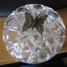 Vintage Crystal Round Shaped Vanity Trinket Box Silver Butterfly on Lid  #00251