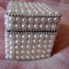 Square Faux Pearl Covered Vanity Trinket Box #00290