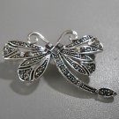 Vintage Silver Tone Marcasite Dragonfly Brooch Amethyst Stones #00295