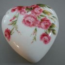 Vintage Lefton Porcelain  Heart Shaped Vanity Trinket Box with Roses #00298
