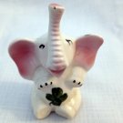 Vintage Ceramic Sitting White Elephant Figurine Ring Holder w/ 4 Leaf Clovers #00300