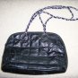 Black Patch Work Purse w Silver/Black Carry Chain BNK158