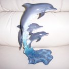 Three Leaping Dolphins Grey w Blue Waves BNK165