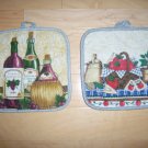 Pot Holders Pair White w Wine & Garden Design BNK193