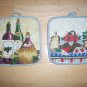 Pot Holders Pair White w Wine & Garden Design BNK193