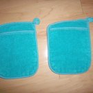 Pair Pot Holders 6 1/2x7 1/2 Aqua w Pockets BNK198