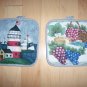 Pair Pot Holders 7x7 1/2 LightHouse & Grapes&Cheese