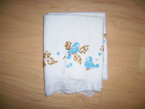 Pillow Cases White with BlueBirds & Lace BNK364