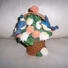 Two Blue & Yellow Birds In Basket Of Flowers BNK386
