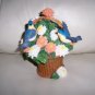Two Blue & Yellow Birds In Basket Of Flowers BNK386