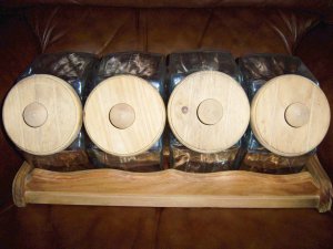 Set Of Four Cookie Etc Holder Wood & Glass BNK499