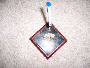 Paperweight W Pen Holder Wood/Marble BNK640