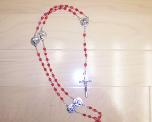 Rosary Rose Color w Immaculate Conception & Pope Between BNK1254