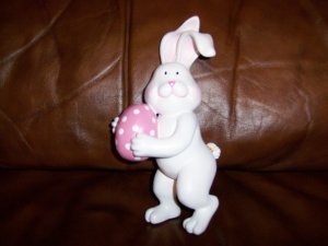 Standing White Ceramic Bunny Carrying Egg  BNK1276