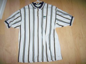 Men's Golf Shirt XXL White w Brn&Blk Stripes By Cutter & Buck BNK1393