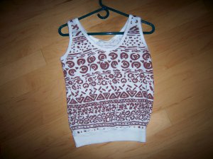 Ladies Tank Top White w Brown Aztex Desings Size 10 BNK1625