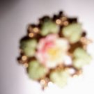 Circle Rose & Green Leaves Gold Trim Pin  BNK1981