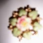 Circle Rose & Green Leaves Gold Trim Pin  BNK1981