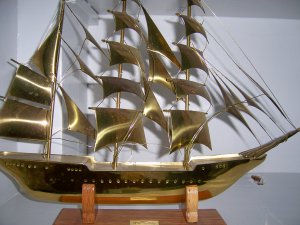 Brass Ship Display With Name Tag Sagre Portugal 1937 BNK2366