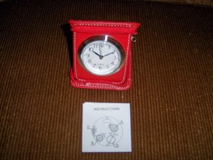 Quartz Travel Alarm Clock In Red Leather Zippered Case bnk2382