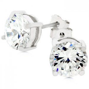 Sterling Silver Round Cut Stud Earrings