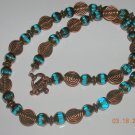 Copper and Aqua Necklace. Very Different. Baroque Looking