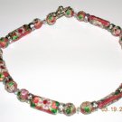 Pink Cloisonne Bead Anklet with Swarovski Crystals