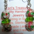Pink and Green Cloisonne Earrings. So Pretty