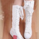 Women shoes  PUNK white canvas boots lace up sneakers knee high