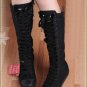 Women shoes PUNK Black Canvas boot lace up sneakers knee high