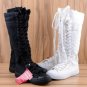 Women shoes PUNK Black Canvas boot lace up sneakers knee high